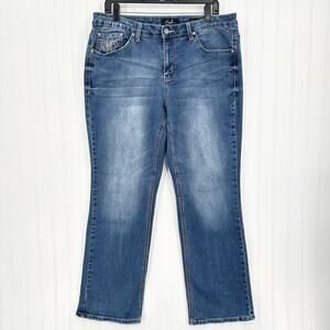 Earl Jeans Womens 18W Slim Bootcut Blue Denim Rhinestones Embroidered Western